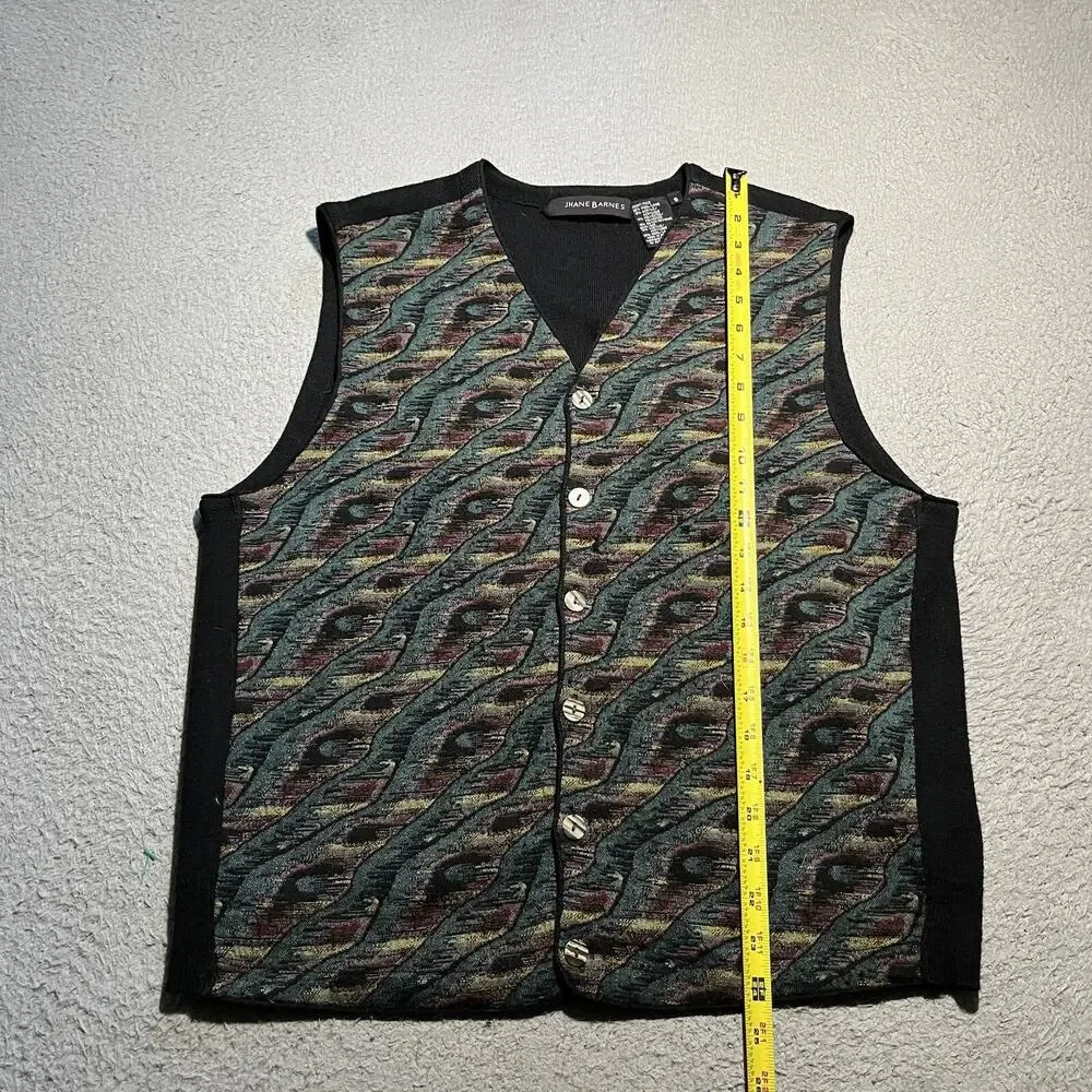 Vtg Jhane Barnes Sweater Vest Mens Small Wool Grandpa Cardigan Abstract Colorful